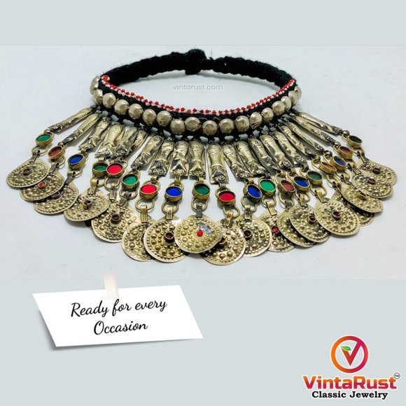 Handmade Choker Necklace, Long Dangling Tassels Fish Motif Necklace - Picture 4 of 14